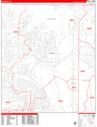 Grapevine Wall Map Zip Code Red Line Style 2026