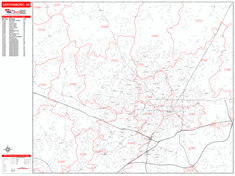 Greensboro Wall Map Zip Code Red Line Style 2024
