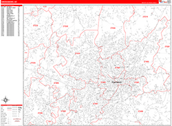 Greensboro Wall Map Zip Code Red Line Style 2026