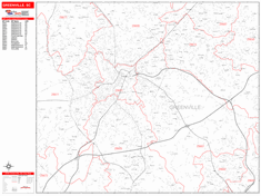 Greenville Wall Map Zip Code Red Line Style 2024