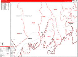 Greenwich Wall Map Zip Code Red Line Style 2026