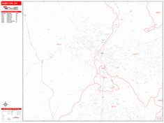 Hamilton Wall Map Zip Code Red Line Style 2024