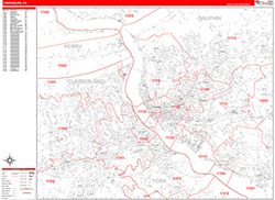 Harrisburg Wall Map Zip Code Red Line Style 2026