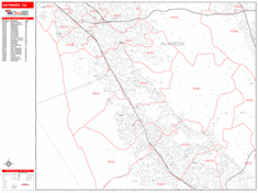 Hayward Wall Map Zip Code Red Line Style 2024