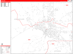 Helena Wall Map Zip Code Red Line Style 2026