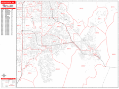 Henderson Wall Map Zip Code Red Line Style 2024