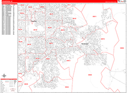 Henderson Wall Map Zip Code Red Line Style 2026