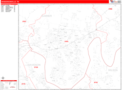 Hendersonville Wall Map Zip Code Red Line Style 2024