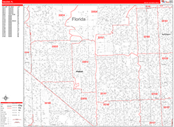 Hialeah Wall Map Zip Code Red Line Style 2026