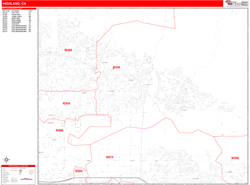 Highland Wall Map Zip Code Red Line Style 2024