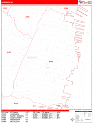 Hoboken Wall Map Zip Code Red Line Style 2024