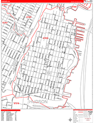 Hoboken Wall Map Zip Code Red Line Style 2026
