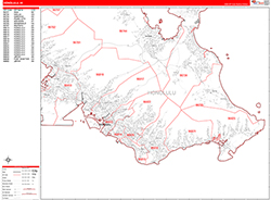 Honolulu Wall Map Zip Code Red Line Style 2026