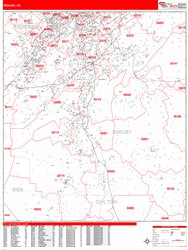 Hoover Wall Map Zip Code Red Line Style 2024