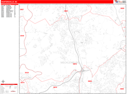 Huntersville Wall Map Zip Code Red Line Style 2025