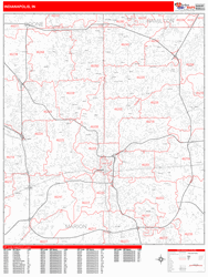 Indianapolis Wall Map Zip Code Red Line Style 2024