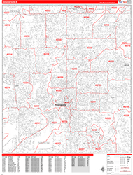 Indianapolis Wall Map Zip Code Red Line Style 2026