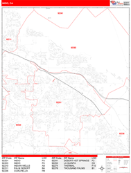 Indio Wall Map Zip Code Red Line Style 2024