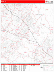 Irvine Wall Map Zip Code Red Line Style 2024