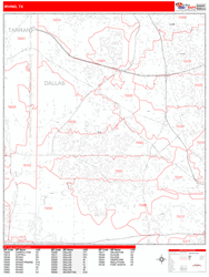 Irving Wall Map Zip Code Red Line Style 2024