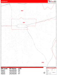Jackson Wall Map Zip Code Red Line Style 2024
