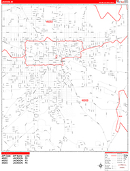 Jackson Wall Map Zip Code Red Line Style 2026