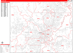 Jackson Wall Map Zip Code Red Line Style 2026
