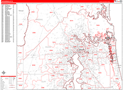 Jacksonville Wall Map Zip Code Red Line Style 2026