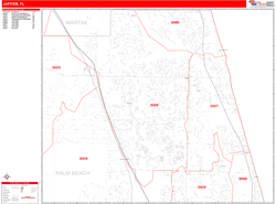 Jupiter Wall Map Zip Code Red Line Style 2024
