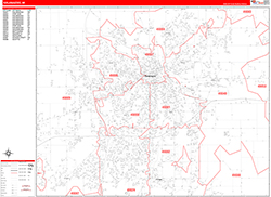 Kalamazoo Wall Map Zip Code Red Line Style 2026