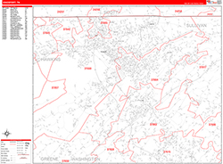Kingsport Wall Map Zip Code Red Line Style 2026