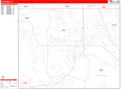 Kissimmee Wall Map Zip Code Red Line Style 2024
