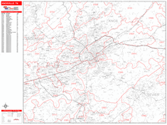 Knoxville Wall Map Zip Code Red Line Style 2024