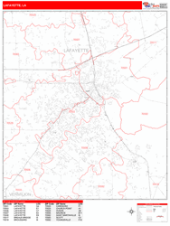 Lafayette Wall Map Zip Code Red Line Style 2024