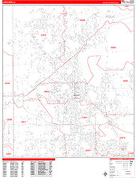 Lakeland Wall Map Zip Code Red Line Style 2026