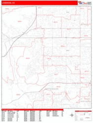 Lakewood Wall Map Zip Code Red Line Style 2024