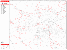 Lancaster Wall Map Zip Code Red Line Style 2024