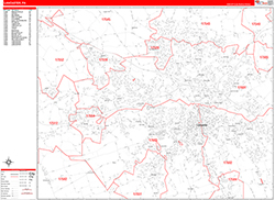 Lancaster Wall Map Zip Code Red Line Style 2026