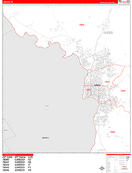 Laredo Wall Map Zip Code Red Line Style 2026