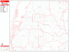 Largo Wall Map Zip Code Red Line Style 2024
