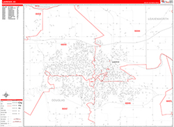 Lawrence Wall Map Zip Code Red Line Style 2026
