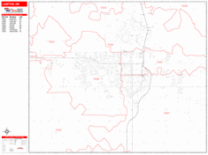 Lawton Wall Map Zip Code Red Line Style 2024