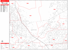 Lewisville Wall Map Zip Code Red Line Style 2024