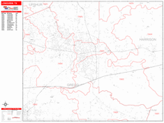Longview Wall Map Zip Code Red Line Style 2024