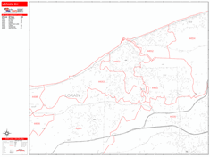 Lorain Wall Map Zip Code Red Line Style 2024