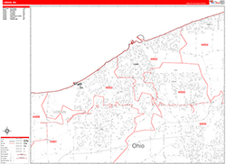 Lorain Wall Map Zip Code Red Line Style 2026