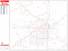 Lubbock Wall Map Zip Code Red Line Style 2024