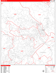 Lynchburg Wall Map Zip Code Red Line Style 2026