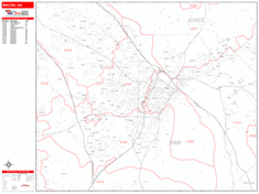 Macon Wall Map Zip Code Red Line Style 2024