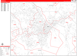 Macon Wall Map Zip Code Red Line Style 2026